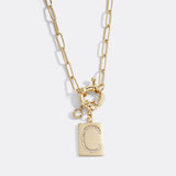 Pave Initial Pendant Necklace with Paperclip Chain