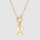 Pave Initial Pendant Necklace with Paperclip Chain