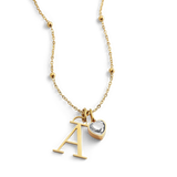 Droplet Birthstone & Initial Necklace