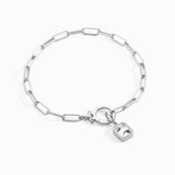 Baguette Birthstone Charm on Mint Paperclip Bracelet