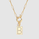 Pave Initial Pendant Necklace with Paperclip Chain