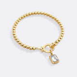 Mint Beaded Bracelet with Baguette Birthstone Charm