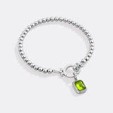 Mint Beaded Bracelet with Baguette Birthstone Charm