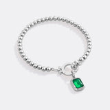 Mint Beaded Bracelet with Baguette Birthstone Charm