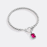 Mint Beaded Bracelet with Baguette Birthstone Charm