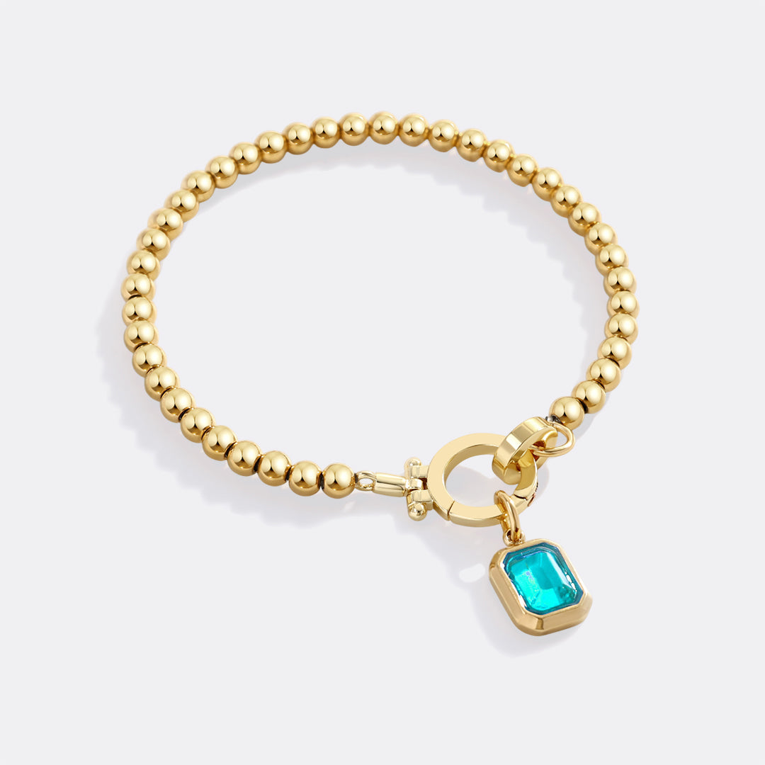 Mint Beaded Bracelet with Baguette Birthstone Charm