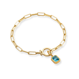 Baguette Birthstone Charm on Mint Paperclip Bracelet