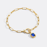 Baguette Birthstone Charm on Mint Paperclip Bracelet