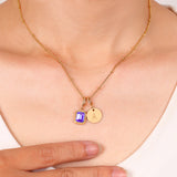 Baguette Birthstone & Initial Necklace