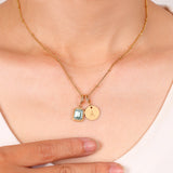 Baguette Birthstone & Initial Necklace