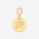 Engraved Birth Flower Disc Charm