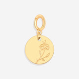 Engraved Birth Flower Disc Charm