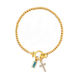 Cross Charm Birthstone Bracelet