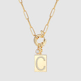 Pave Initial Pendant Necklace with Paperclip Chain