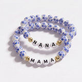 Blue Porcelain Floral Beaded Bracelet for Mom & Grandma