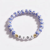 Blue Porcelain Floral Beaded Bracelet for Mom & Grandma