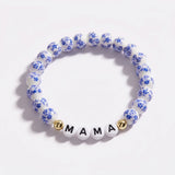 Blue Porcelain Floral Beaded Bracelet for Mom & Grandma