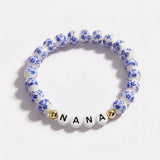 Blue Porcelain Floral Beaded Bracelet for Mom & Grandma