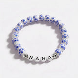 Blue Porcelain Floral Beaded Bracelet for Mom & Grandma