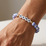 Blue Porcelain Floral Beaded Bracelet for Mom & Grandma