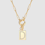 Pave Initial Pendant Necklace with Paperclip Chain