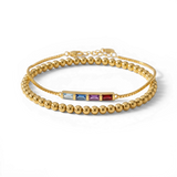 Dainty Baguette Birthstone Bracelet and Beaded Stacking Bracelet Set