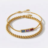 Dainty Baguette Birthstone Bracelet and Beaded Stacking Bracelet Set