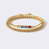 Dainty Baguette Birthstone Bracelet and Beaded Stacking Bracelet Set
