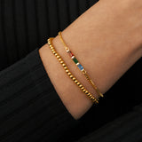 Dainty Baguette Birthstone Bracelet and Beaded Stacking Bracelet Set