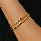 Dainty Baguette Birthstone Bracelet and Beaded Stacking Bracelet Set