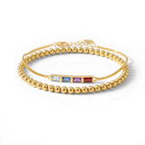 Dainty Baguette Birthstone Bracelet and Beaded Stacking Bracelet Set