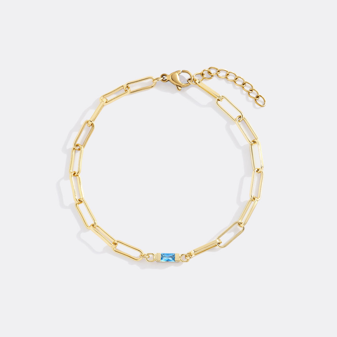 Dainty Birthstone Baguette Paperclip Bracelet