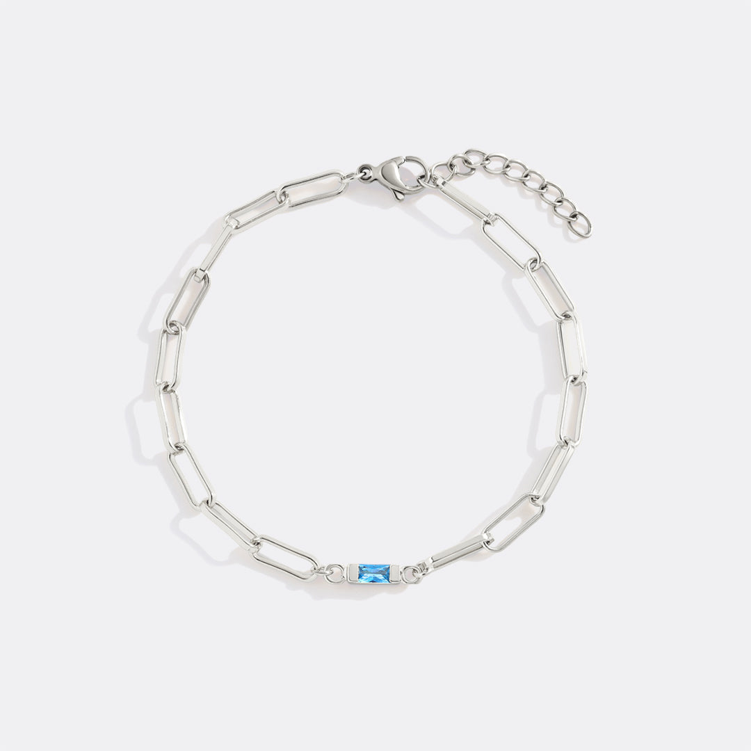Dainty Birthstone Baguette Paperclip Bracelet