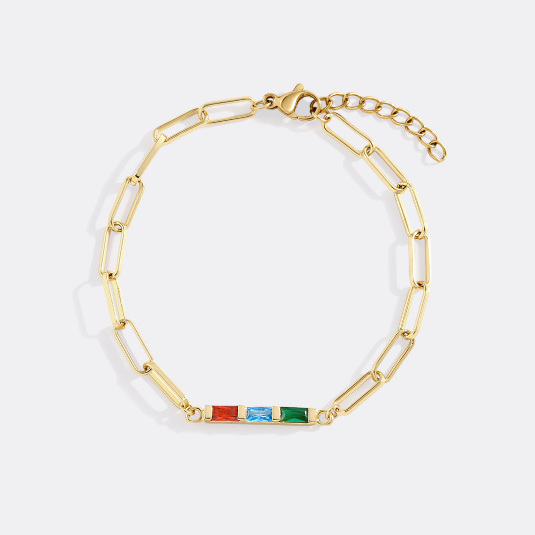 Dainty Birthstone Baguette Paperclip Bracelet