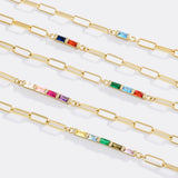 Dainty Birthstone Baguette Paperclip Bracelet
