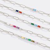 Dainty Birthstone Baguette Paperclip Bracelet