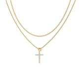 Dainty Cable Necklace with Pave Cross Chain Necklace Stacking Set