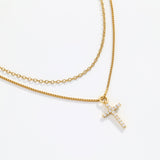 Dainty Cable Necklace with Pave Cross Chain Necklace Stacking Set