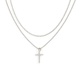 Dainty Cable Necklace with Pave Cross Chain Necklace Stacking Set