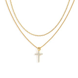 Dainty Cable Necklace with Pave Cross Chain Necklace Stacking Set