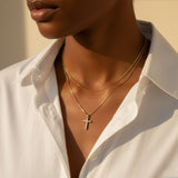 Dainty Cable Necklace with Pave Cross Chain Necklace Stacking Set