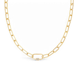 Link Chain Necklace with Pave Carabiner Clasp
