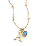 Droplet Birthstone & Initial Necklace