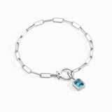 Baguette Birthstone Charm on Mint Paperclip Bracelet