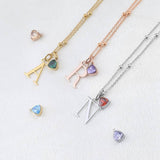 Droplet Birthstone & Initial Necklace