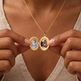 Engraved Oval Photo Locket Necklace