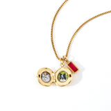 Family Birth Flower Locket Necklace with Birthstone