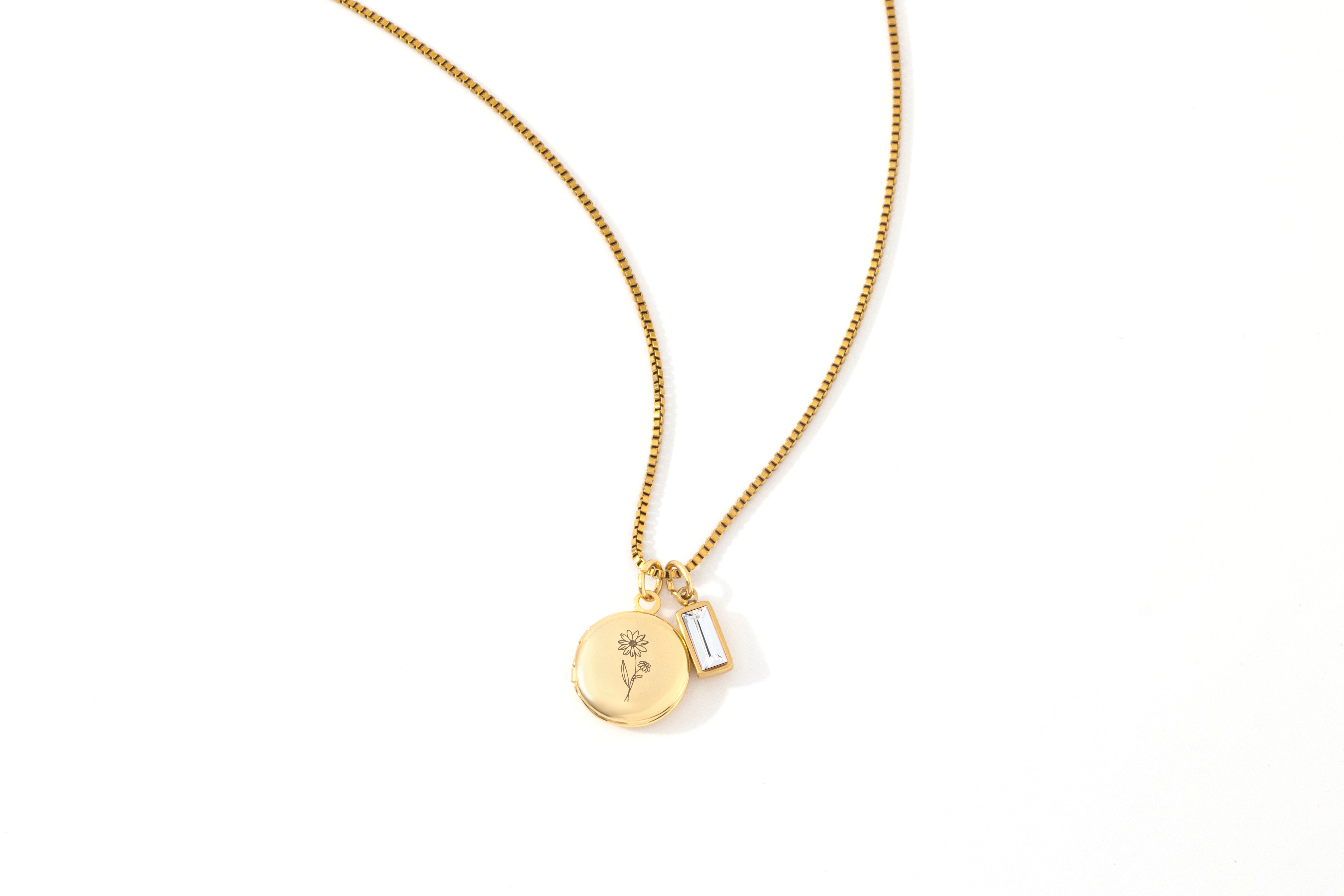 Family Birth Flower Locket Necklace with Birthstone