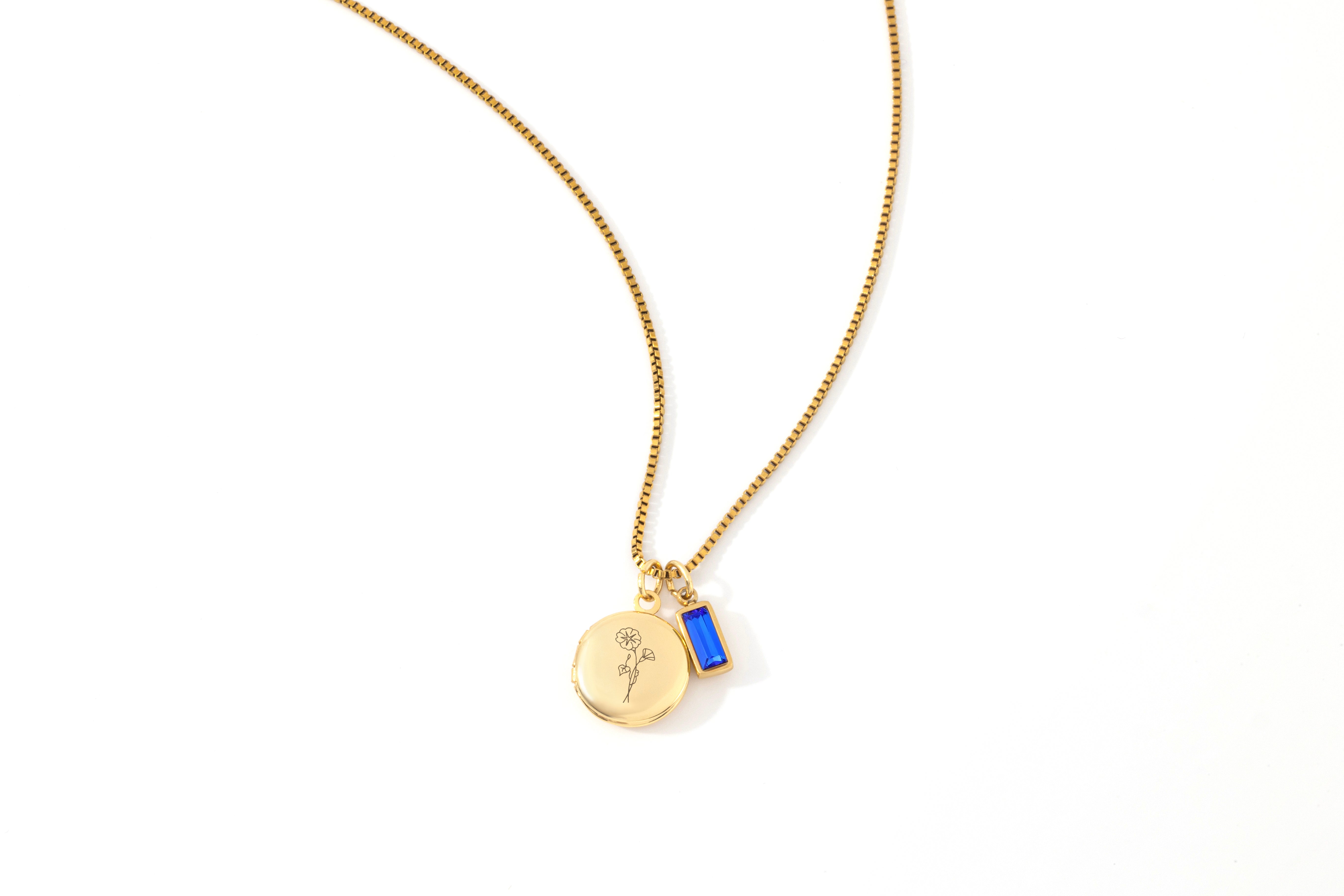 Family Birth Flower Locket Necklace with Birthstone
