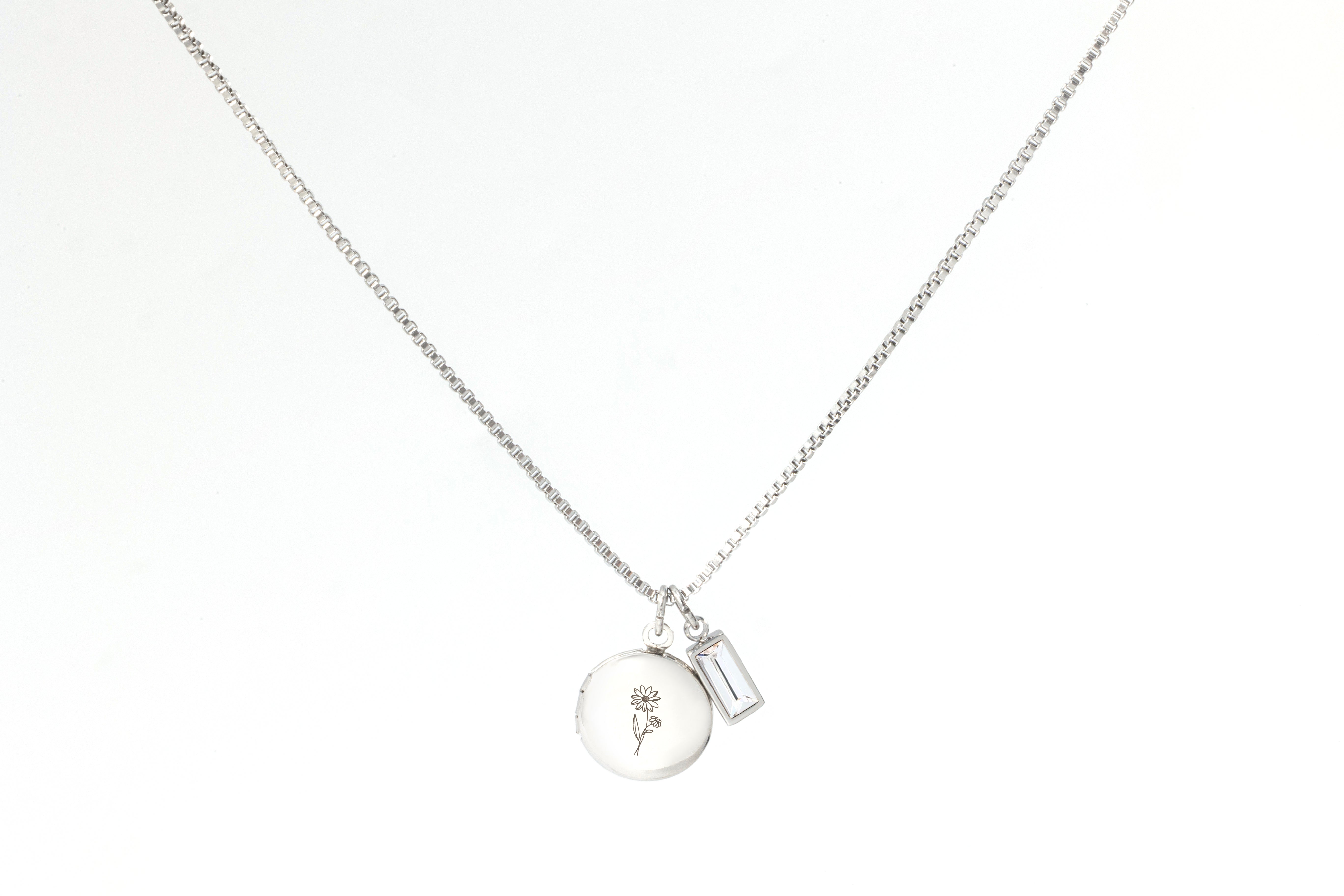 Family Birth Flower Locket Necklace with Birthstone